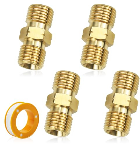 Conector de Manguera de Gas con Doble Boquilla, 1/4 AG Racores de Doble Boquilla de Latón, 4 Pcs Acoplamiento Rápido, Conexión Rápida para Sistemas de Aire Acondicionado, Sistemas Solares, Sanitarios