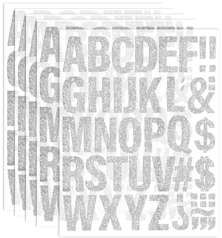 Iron on Letters for Clothes 2 Inch, Silver Glitter Iron-on Heat Transfer Letters Vinyl Alphabet for Clothing T Shirts 5 Sheets