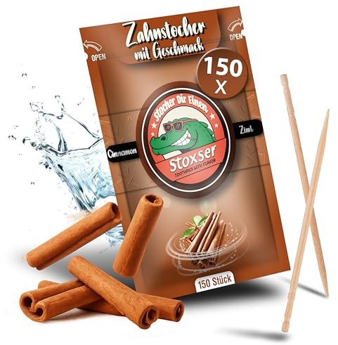 Stoxser 150 palillos de dientes con sabor a canela la revolución del sabor, palillo de dientes sabor, sin goma de mascar, compatible con pasta de dientes, eliminador de sarro, hilo dental sin azúcar