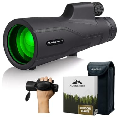 AlpinSpirit© Monokular 12x50 mit Nitrogen, inkl. Handschlaufe [IPX6,FMC & BAK4],geeignet für Erwachsene,HD Weitsicht Fernrohr,Monocular, wasserabweisend,für Jagd,Wandern,mit Tasche
