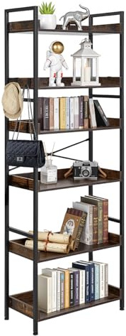 VEVOR Bibliothèque Industrielle, Étagère Échelle Vintage à 6 Niveaux, Meuble de Rangement Ouvert pour Livres Objets de Décoration Dossiers, Salon Chambre Cuisine Bureau, Structure en Métal, Marron
