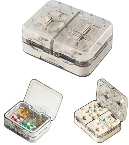 Cortador de Pastillas, Tabletas Divisorias con Pastillero Diario con 4 Compartimentos, para Medicamentos Tabletas Pequeñas, para Dividir y Transportar Medicamentos Diarios