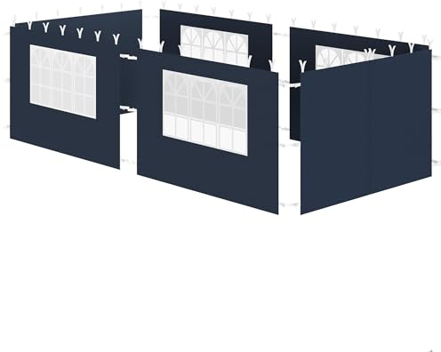 Zelsius Panneaux latéraux pour pavillon 3x6 m | 6 pièces, Bleu | Ensemble de 4 panneaux latéraux pour pavillons 3 x 3 m, UV30, Toile de tente de jardin avec fenêtre, Mur de tente de fête pliante avec