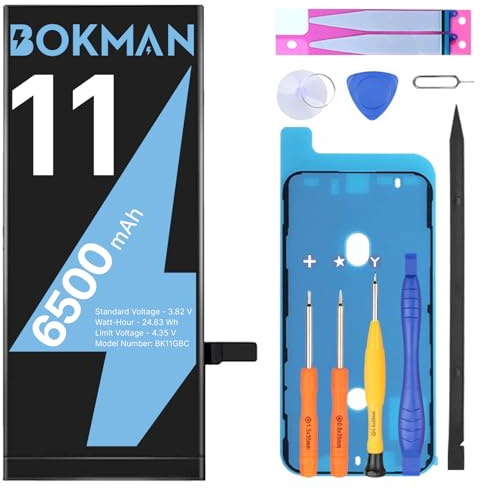 bokman Batterie pour iPhone 11, Haute Capacité Batterie Interne de Remplacement avec Kit de Réparation, Outils et Bandes Adhésives, Compatible A2111 A2221 A2223