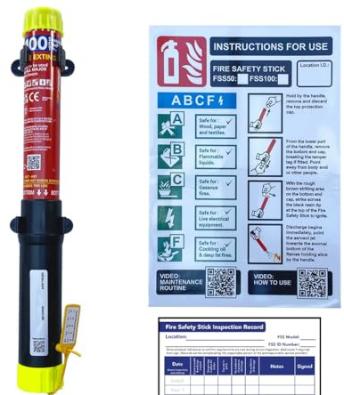 FSS100 PRO2 Fire Safety Stick (Non-domestic Fire Extinguisher With vinyl wall sign. A, B, C, F & Electrical 100sec Discharge Time - Light & Compact, No Residue, Non-pressurised, 15yr Life.)