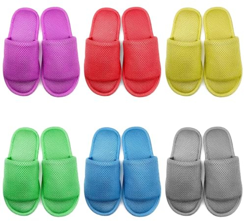 GURGER Gästhus set tvättbara halkfria, ventilerande gästtofflor, fyra storlekar S M L XL, Färgglatt set om 6 S M L XL, 36/47 EU