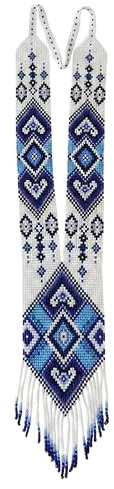 LKBEADS Collier Gerdan ukrainien slave Azure Frost en perles de rocaille multicolores, bijou traditionnel fait main, bijou ukrainien |LK_UKRN_0600
