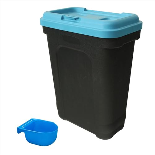 KCT Dry Pet Food Storage Container with Integrated Scoop - Dog Cat Animal Feed Bin Box - 30 Litre/ 15kg - Blue