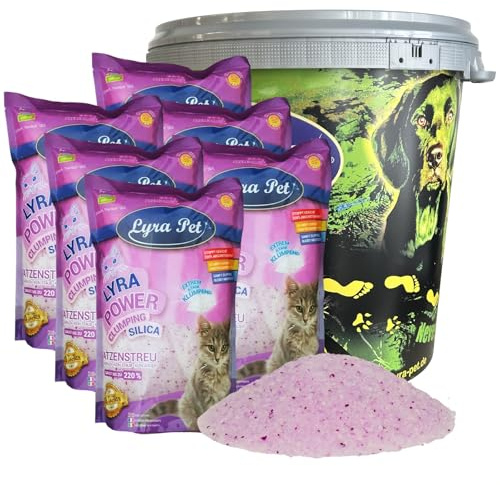 Lyra Pet® 6 x 5 L = 30 L Lyra Power Silikat klumpend Katzenstreu +30L Tonne | Clumping Silica - Stark Klumpende Katzenstreu - Neutralisiert den Geruch - Staubfrei - Nachfüllen statt Neufüllen