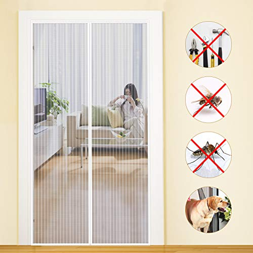 MYCARBON Fliegengitter Balkontür, Stärkere Magnet Insektenschutz Tür 100x220cm, Für Kellertür, Terrassentür, Wohnzimmer, Ohne Bohren, Einfache Montage, Nicht Kürzbar, Weiß