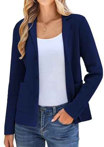 Blazer for Women Ladies Long Sleeves Jersey Cardigans Plus Size Cotton Jacket(2XL, Navy Blue)