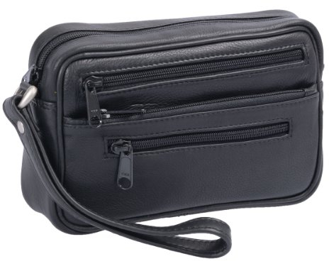 AVANCO Leder Handgelenktasche für Männer aus Rindleder (126D) Herrentasche echtes Leder Tasche Bag Neu, Schwarz, Einheitsgröße