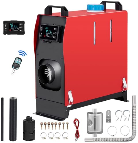12V Standheizung Diesel, 8KW Diesel Lufterhitzer, 0,18-0,48 Standheizung, Luft Dieselheizung, Air Diesel Heizung für Auto RV Boote LKW Wohnmobil Bus mit Schalldämpfer(Schwarz und Rot)