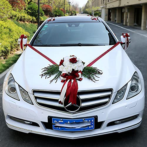 LUMoony 1Pcs Hochzeitsdeko Auto Wedding Deko Autoschmuck Hochzeit Braut Paar Rose Deko Brautwagen Girlande Dekoration Brautwagen Girlande Dekoration Hochzeitsauto Blume Schleife Auto Deko