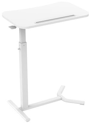 ESMART EAS-121WW pneumatischer Beistelltisch auf Rollen | 60 × 38 cm, Weiß, Höhe 66–106 cm, mobiler Laptop- und Betttisch für Couch, Kinderzimmer und Homeoffice