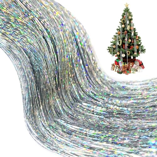 Pack of 3000 Strands Silver Christmas Icicle Tinsel Foil Fringes | 29.1 Inches, Christmas Tree Tinsel Curtain Decoration for Indoor Outdoor Winter Home Holiday New Year Eve Birthday Party Supplies