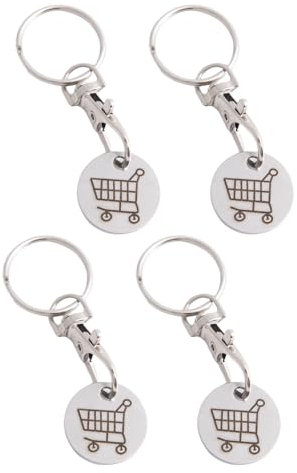 Luxiremi 4-Pack Metal Shopping Cart Coin Keychains – Trolley Token Keyrings for Hassle-Free Grocery Shopping（Black,white） (black)