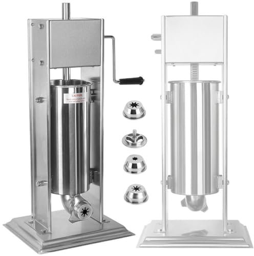 Qiang Máquina Manual para Hacer Donas Españolas 5 L/7 L/10 L/15 L Máquina Rellenadora De Churros Verticales De Acero Inoxidable con 4 Moldes,para Restaurantes,Cafeterías,Panaderías,10L