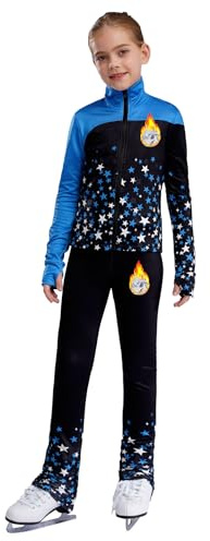 TiaoBug Completi Sportivi per Bambine e Ragaze Tute da Pattinaggio Artistico Ginnastica Giacca Sportiva da Allenamento Felpa Cappotto Jacket e Pantaloni Leggings Sportivi Blu 11-12 anni