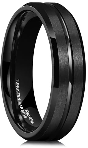 King Will - Bague en carbure de tungstène noire pour homme et femme, largeur 6 mm, avec rainure centrale, finition mate, ajustement confortable pour le travail et la vie quotidienne 64.7 (20.6)