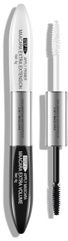 KYDA Double Extension Mascara, Schwarze Wimperntusche und weißer Mascara Primer für langen und voluminösen Wimpern-Effekt, lang anhaltend, wasserfest und wischfest