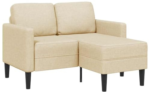 vidaXL 2-sitssoffa med schäslong L-formad krämfärgad 125 cm tyg, 2-sits soffa sovrum, loveseat, tvåsits soffa, 2-sits soffa soffa