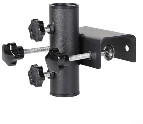 Feeshoppher Balcony Umbrella Holder Adjustable Heavy Duty Metal Umbrella Holder Clamp Deck Railing Mount Parasol Support Stand Bracket with Wide Clamping Range 20-63mm for Balcony Garden