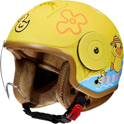 Motorcykelhjälm för barn, skoterhjälm, jethjälm med solskydd, söt hjälm, flickskoter, mopedhjälm för pojkar 5–12 år F, 48–58 cm