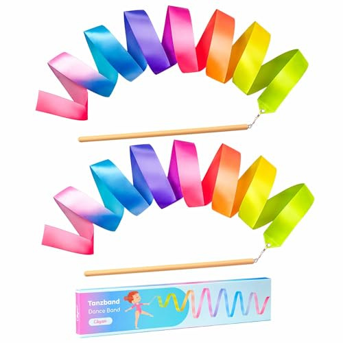 Cikyner Gymnastics Ribbon - 2 Pack Colourful Rhythmic Gymnastics Bands with Premium Beech Sticks | Rainbow Dance Ribbons for Kids, Girls Birthday Party & Easter Gifts | Perfect for Home, School Play