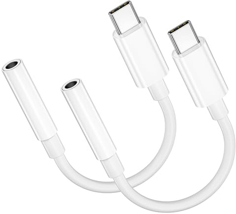Poutek Adaptador Jack a USB C, 2Pack Adaptador USB C a Jack 3.5 mm Adaptador Auriculares, para Phone 17/16/15 Pro MAX/Plus, iPad Air/Pro/Mini, Samsung Galaxy S25 S24 S23 S22, Xiaomi