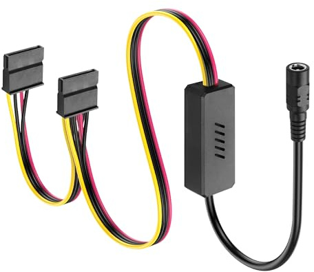 PNGKNYOCN 12V DC a 2 SATA cable adaptador, DC5.5 x 2.5mm hembra a 2 SATA hembra cable de conector de divisor de potencia para la alimentación dura de la computadora (58cm)