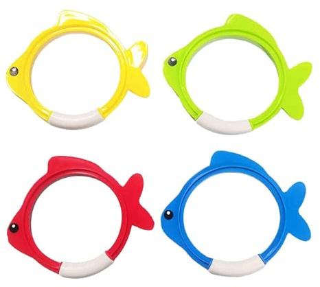 Mqiklt Set di 4 Anelli a Forma di Pesce, Giocattoli per, Divertenti Anelli da Nuoto Estivi, Anelli da Immersione per Piscina, Anelli Subacquei per, 19x16 cm