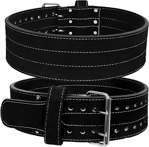 Hawk Sports Double Prong Powerlifting Belt for Men & Women, 10mm Thick, 4 Wide Suede Leather Weightlifting Belt, for Doing Heavy Weight Workouts like Deadlifts & Squats at Full Power - Black, Small