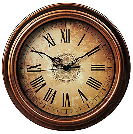 Topkey 12 Inch Wall Clock Silent Non-ticking Vintage Roman Numerals Round Wall Clocks for Living Room Kitchen Bedroom Home Office (Battery Not Included) - Brown