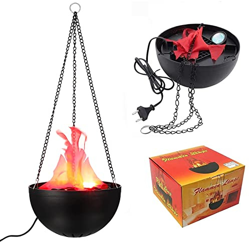 3D Fake Fire Flame Hanging Lamp Decoration, 110V Artificial Flickering Flame Campfire 3D Decorative Night Light Realistic Torch Light for Christmas Party Festival Decor