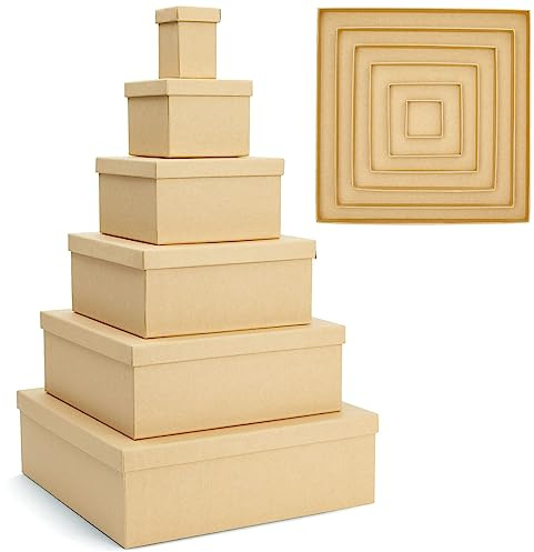 Bright Creations 6-pack dekorativa kapslade lådor med lock, blandade storlekar, fyrkantig häckande presentask, stor till liten, tjock pappersskiva, stapelbara presentaskar för presenter, bröllop,