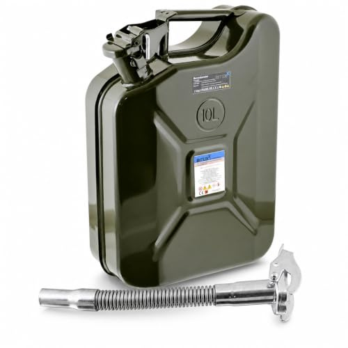BITUXX® Stahl Benzinkanister Dieselkanister Kraftstoffkanister Kanister UN Zulassung (10 Liter mit Einfüllstutzen Flexibel)
