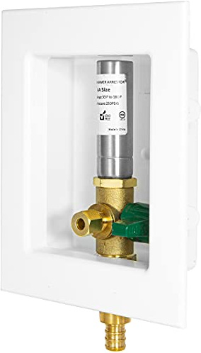 EFIELD Pex Pre-Assembled Ice Maker Outlet Box, 1/2-Inch Pex F1807 Crimp with Installed 1/4-Turn Ball Valve, White (Stainless Steel Hammer Arrestor),(IM012)