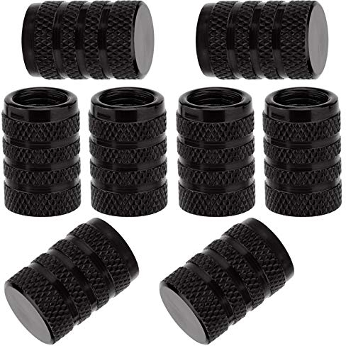 Savita 8 Tapas de Vástago de Válvula de Neumático, Tapa de Válvula de Neumático de Aluminio con Anillo de Goma para Coches, SUV, Bicicletas, Camiones, Motocicletas (Negro)