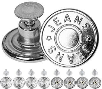 Hosen Ersatz Knöpfe zum Vernieten, 8 Pack, Ø 17 mm Messing Jeansknöpfe, Silber-farben, Jeans Button mit Nieten, Jeans Knopf zum Einschlagen, Metall Hosenknopf, Hose weiter machen, Hosenknöpfe robust