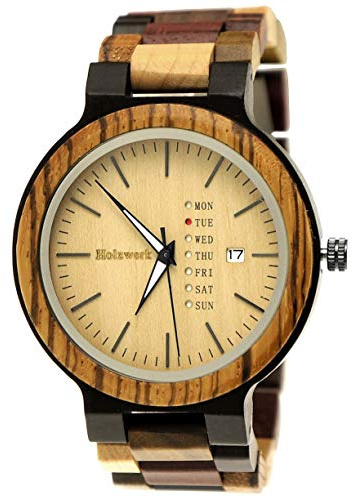 Holzwerk Germany Handgefertigte Matrix Herren-Uhr Öko Natur Holz-Uhr Holz Armband-Uhr Braun Schwarz Zebra Bunt Muster Analog Quarz-Uhr Datum und Wochentag Anzeige (bunt)