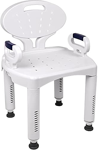 Vaunn Medical Shower Chair Bath Seat with Padded Arms, Removable Back and Adjustable Legs for Bathtub Safety (Wide Chair With Arms)