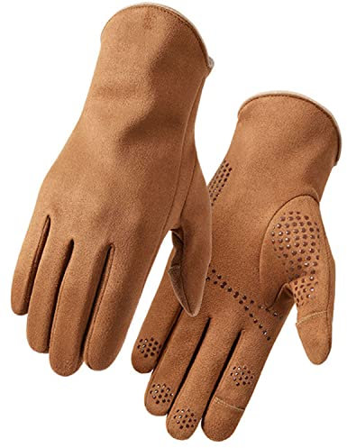 WLDOCA Männer Leichte Handschuhe aus Hirschleder Winterhandschuhe zum Warmhalten Touchscreen Wandern Laufen Fischen Fotografie Handschuhe,Camel