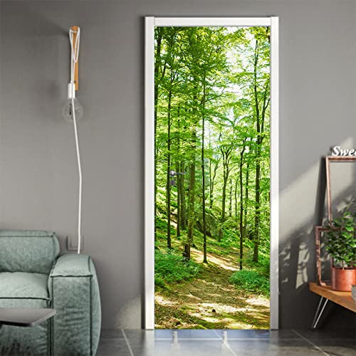 HAOTING Türaufkleber Türposter Selbstklebend 3D Wald & Bäume & Grün Türtapete Selbstklebend Türposter 3D PVC Türtapeten Innentür Fototapete Tür Dekoration 95x215 cm