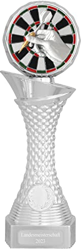 Druckspezialist Dart Pokal AVORD Trophäe Silber mit Gravur (L - 27 cm)