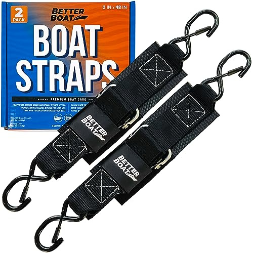Boat Tie Down Straps to Trailer, 2 Inch x 48 Inch Marine Grade Transom Straps, Manual Buckle Clasp, Short, Boat Tie Downs for Trailer, Jet Ski, 4 Ft