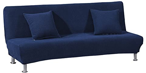Meigeh Sofabezug ohne armlehnen Stretch Armlose sofaüberwurf Sofahusse Ohne Armlehne 2 sitzer Sofa Abdeckung Schlafsofa bezug Marine, kein Kissenbezug