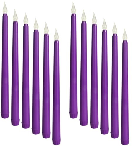 DOITOOL Geführte Leuchter 12 Farbige Kerzenlichter Flackernde Kerzen Lichter Fensterkerzen Lichter Hochzeitszeremonie ationen Spitzkerzen Batterie Lange Kerzen Violette Leds Konische