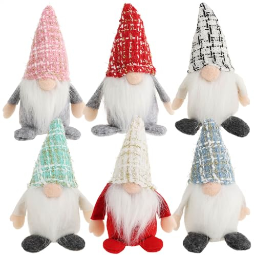 com-four® 6x Gnomi natalizi Premium 15 cm - Decorazioni natalizie - Figura nana invernale - Oggetti decorativi - Troll decorativi scandinavi - Gnomo svedese con barba e cappello invernale