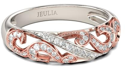 Jeulia Bague de Fiançailles en Argent Sterling à Volutes Bicolores pour Femme avec Boîte à Bijoux pour Anniversaire, Anniversaire, Noël, Saint-Valentin (Argent, Or Rose, 50(15.7))